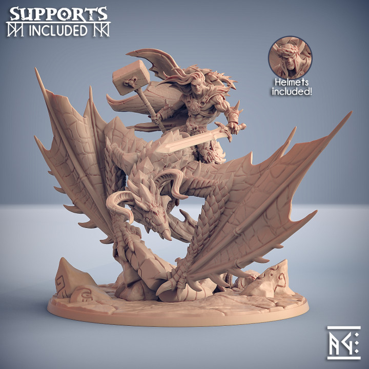 3D Printable Krommir on Dragonpeak Wyvern (Hero + Beast) by
