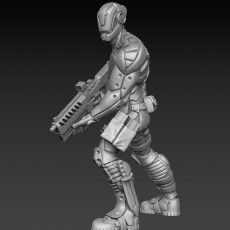 Cyberpunk soldier on guard alerted (pre-supported) 3D model