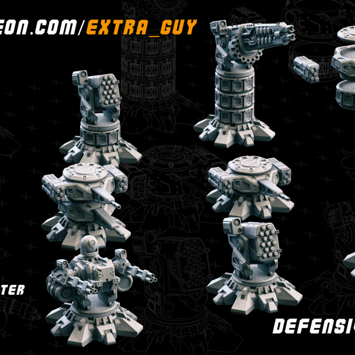 3D Printable Defensive Turrets 32mm Stackable by Extra Guy
