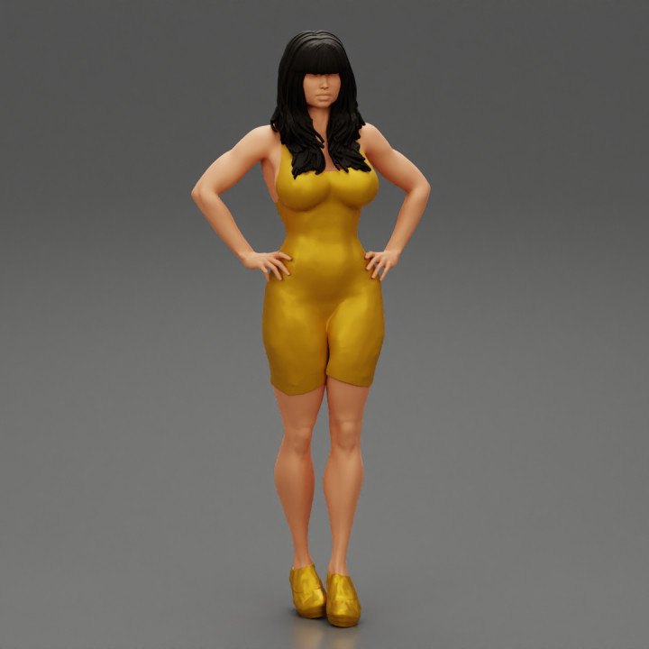 sexy lady tight dress Download Woman in a Da 3DGeschaft Miniatures Figures colour: black-and-cream-printed-cut-out-waist-midi-dress