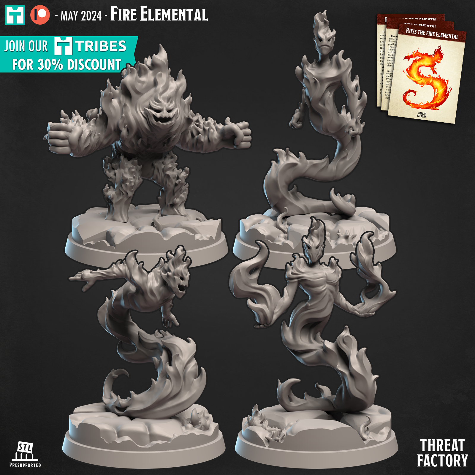 Four fire elementals (M & L size)