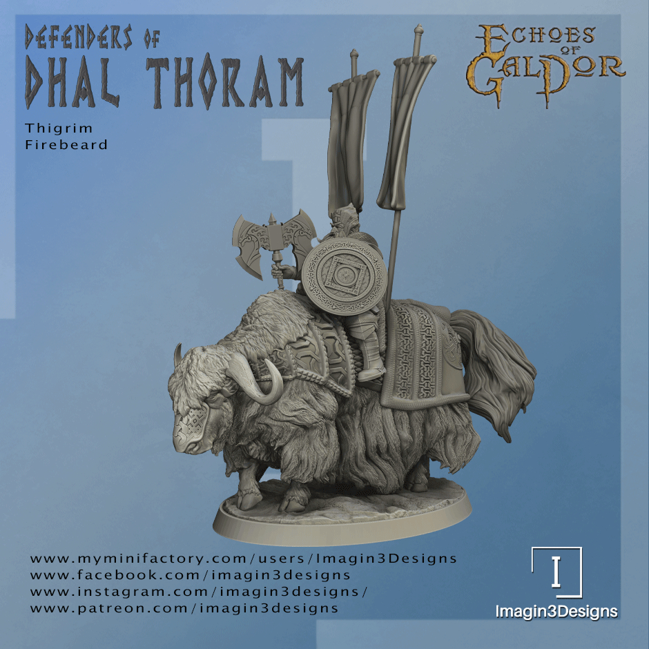 King Thigrim Firebeard mounted on War Yak