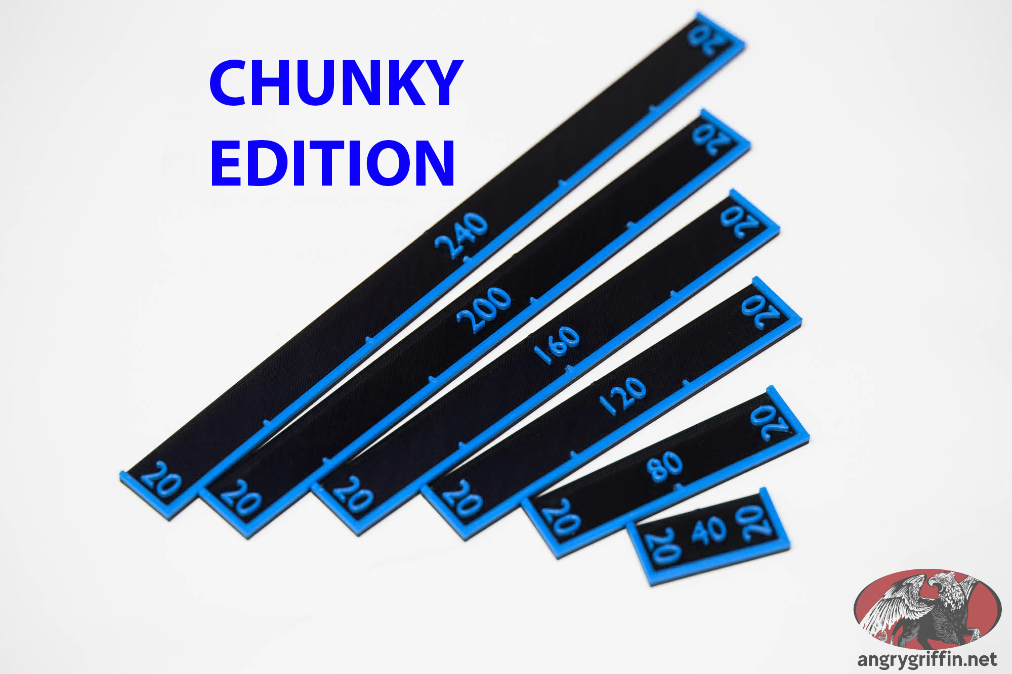 Wargaming Measuring Tool STLs - Metric, for ADLG etc - Chunky Edition - 40mm, 80mm, 120mm, 160mm, 200mm, 240mm