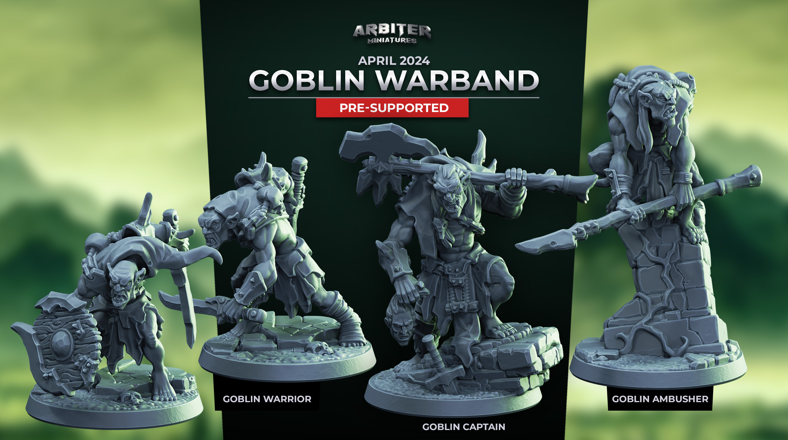 Arbiter Miniatures Patreon April 2024 Goblin Warband Presupported