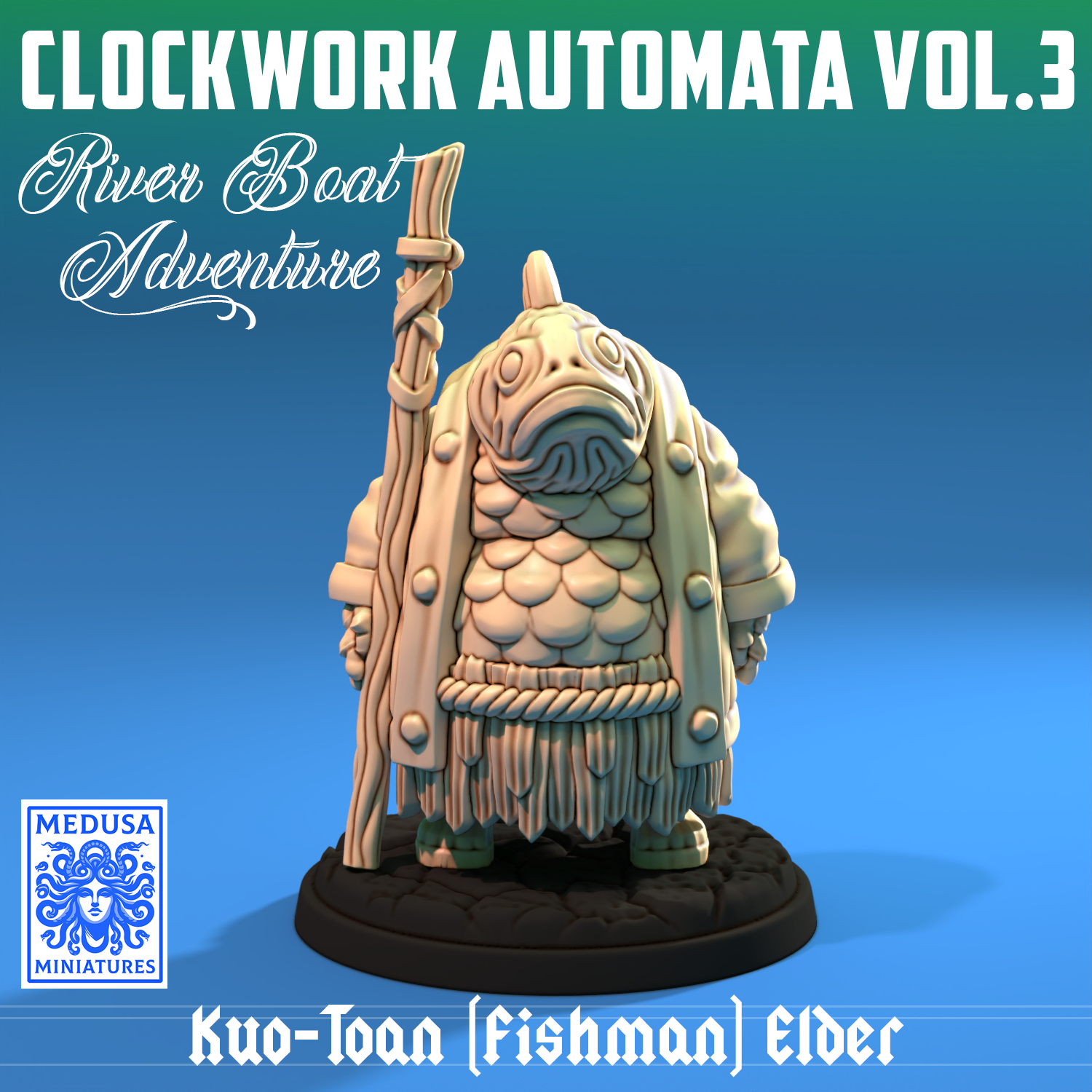 Kuo-Toan Elder – Fishman Cult Leader Miniature STL (28mm Fantasy)