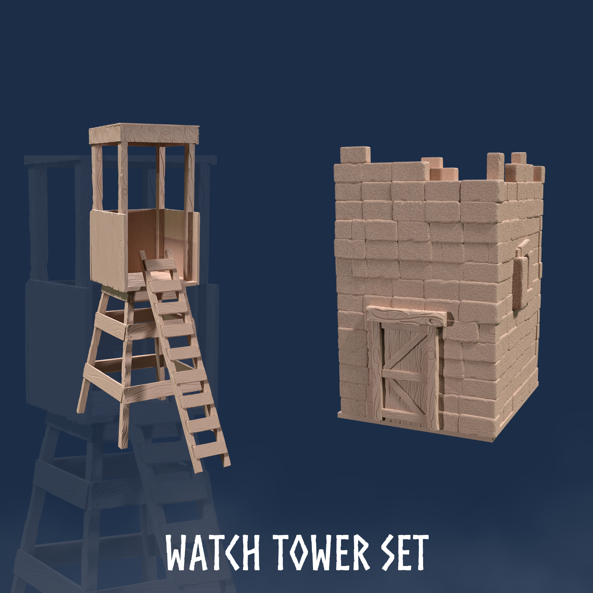 Watch Tower Set (2 Models) - Watch Tower - Medieval Watch Tower - Building - Tower - Buildings - Terrain - Guard Tower - Scout Tower - Wood Tower - Ruined Tower