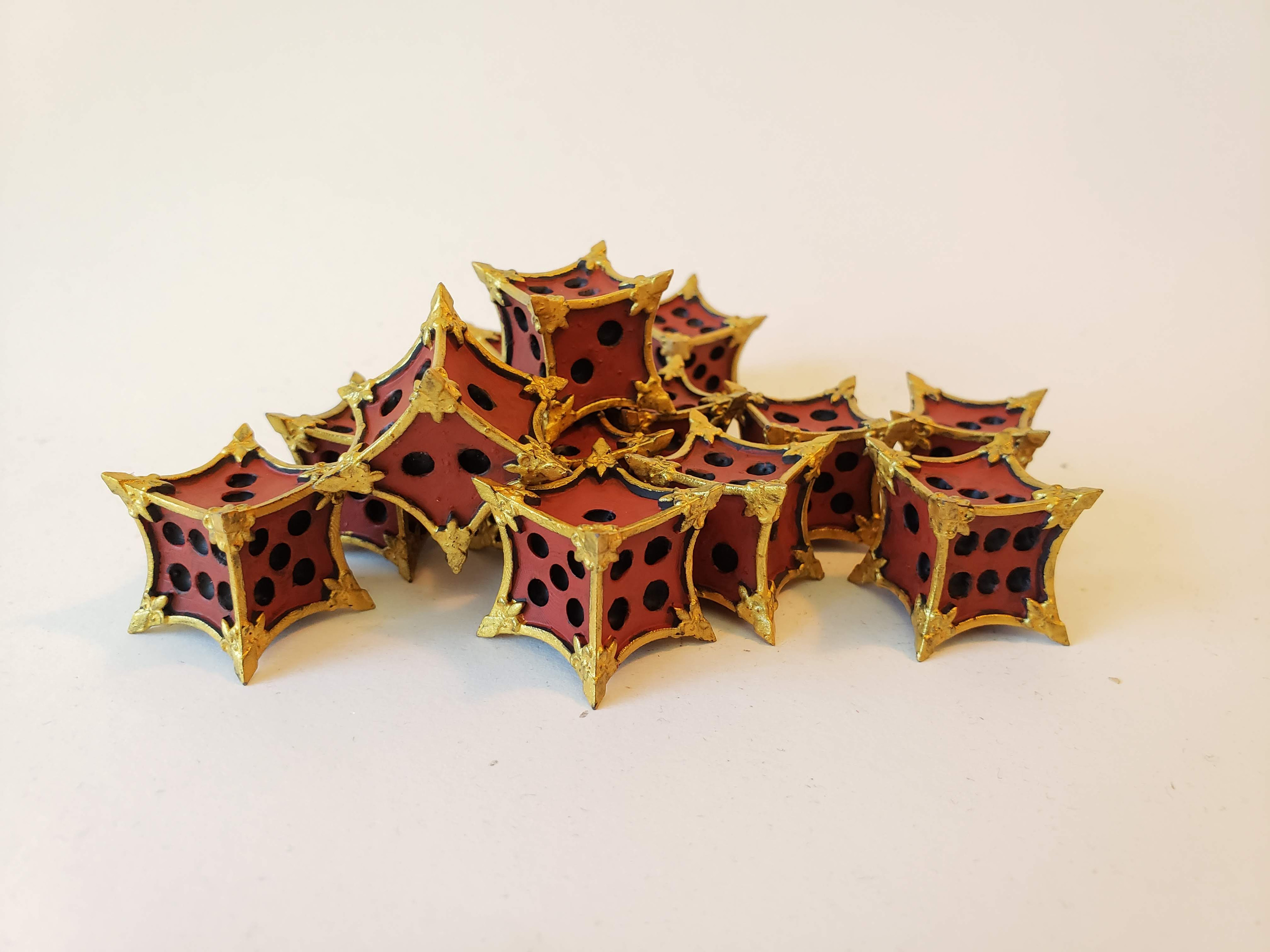 Red and Gold Six Sided Spikey Ornate Dice
