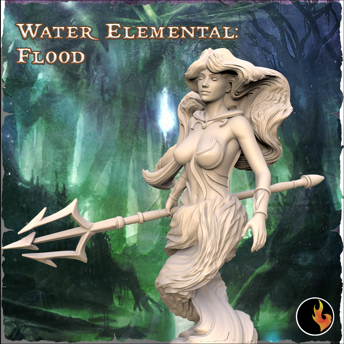 Water Elemental Spirit Flood – Female Spirit Water Elemental Trident - Fantasy Girls 3 - 75mm