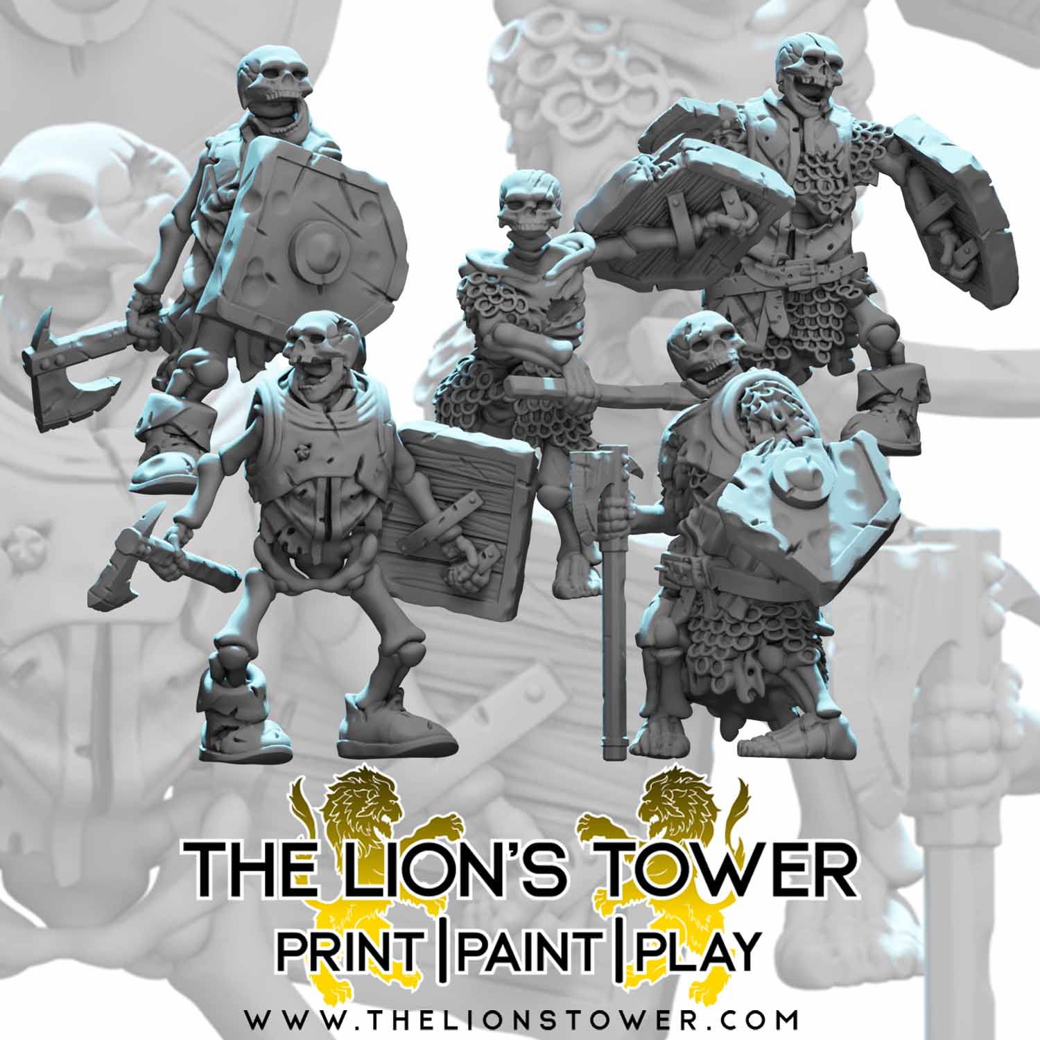 Dwarf skeletons with axe and shield (set of 5)