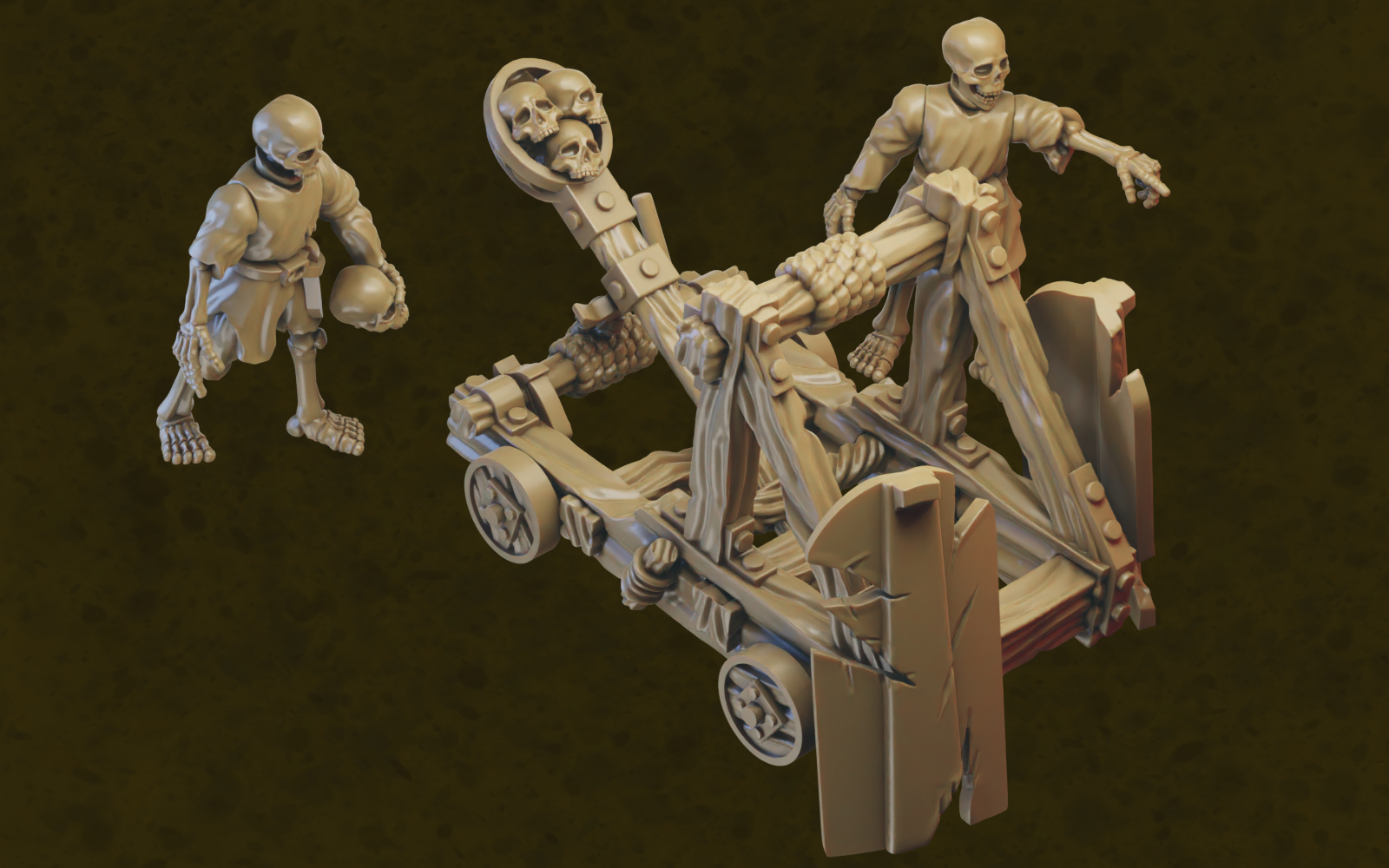 Undead Catapult miniature (32mm, modular)