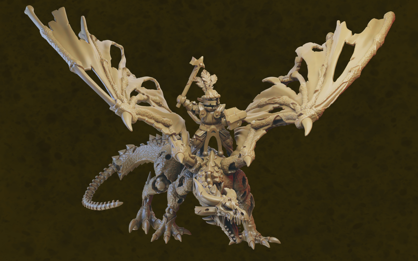 Revenant King on Undead Dragon miniature (32mm, modular)