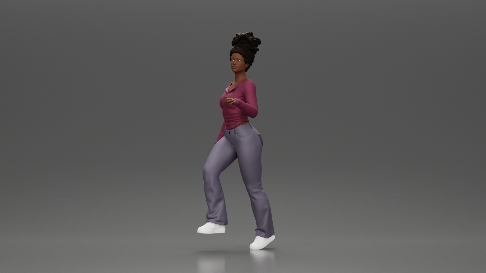 black girl with afro hair walking up stairs