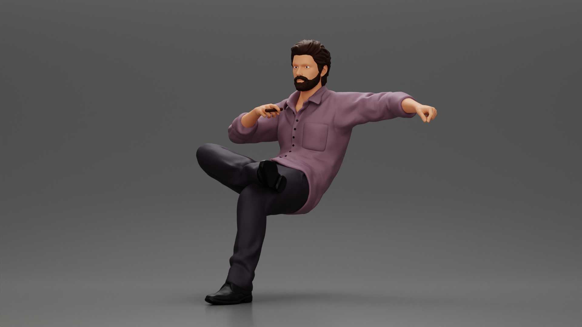 Handsome Man Smoking a Cigar and Resting One Leg on the Other