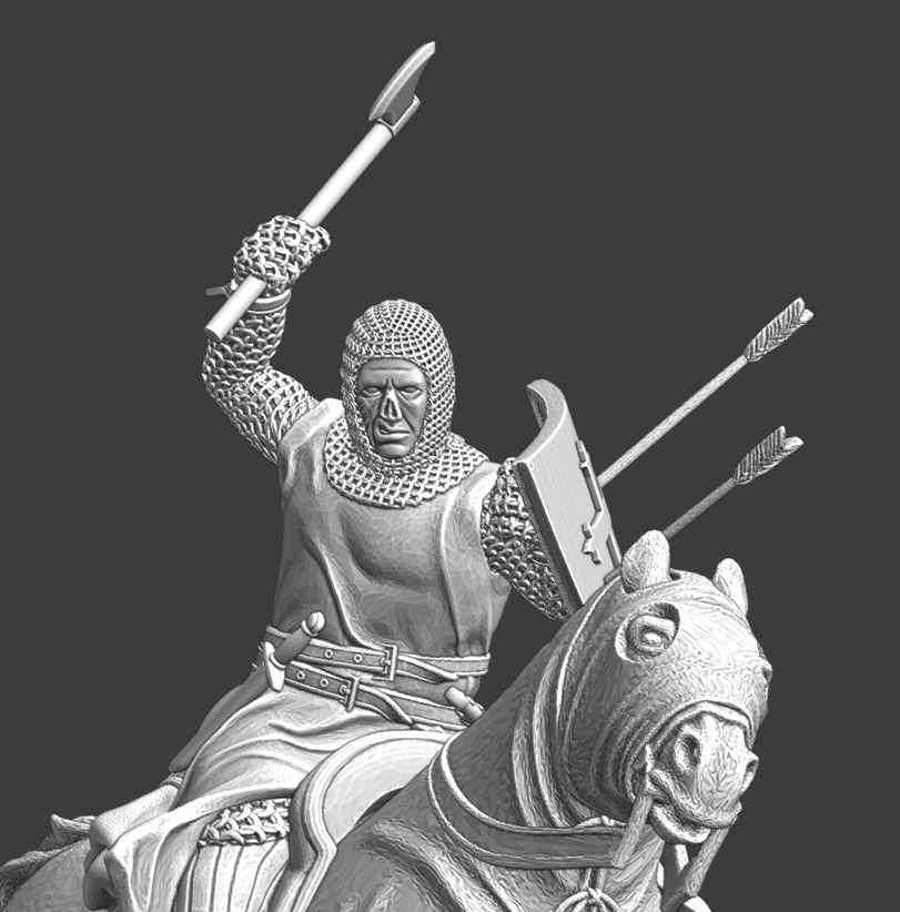 Leper Knight mounted, fighting with axe