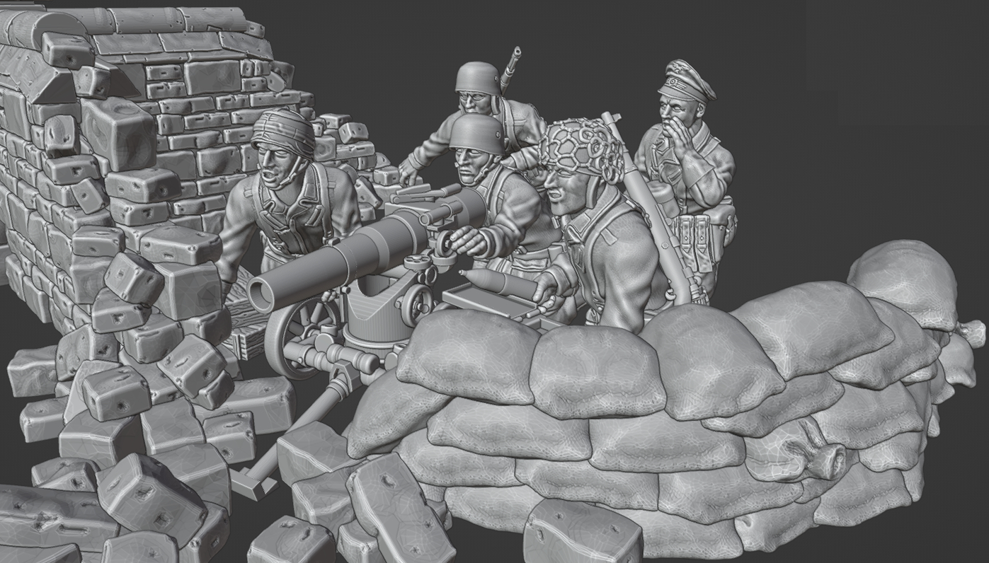 28mm German Fallschirmjager LG40 gun in fortified position.