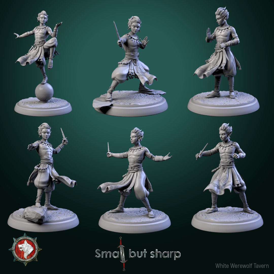 Halfling Monks 32mm set 6 miniatures pre-supported