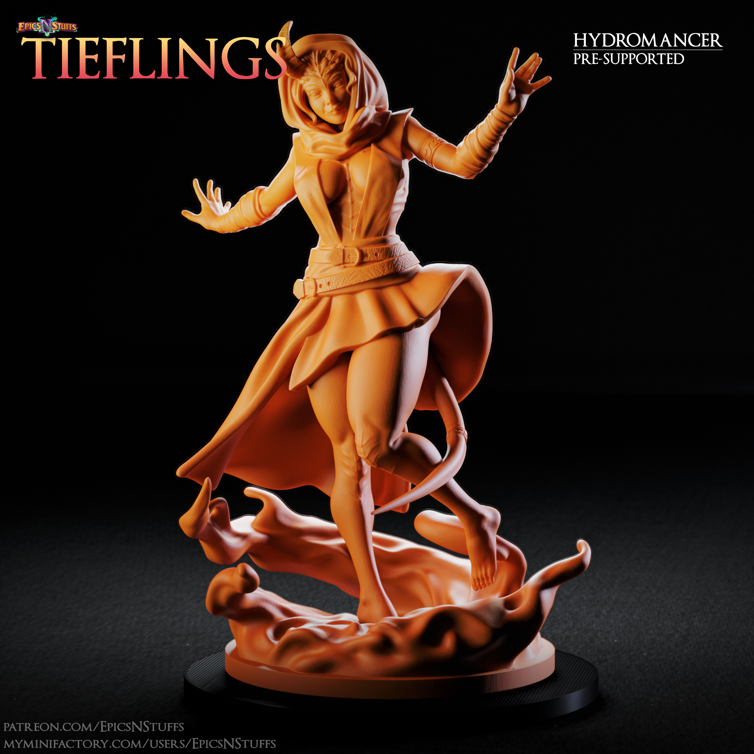 Tiefling Hydromancer Miniature - Pre-Supported