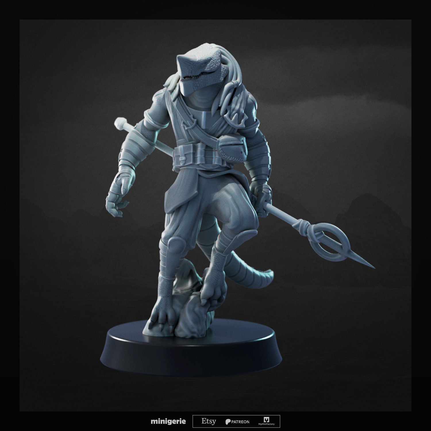 Blue Dragonborn Sorcerer Apprentice - Male - DnD Miniature for Tabletop - 32mm