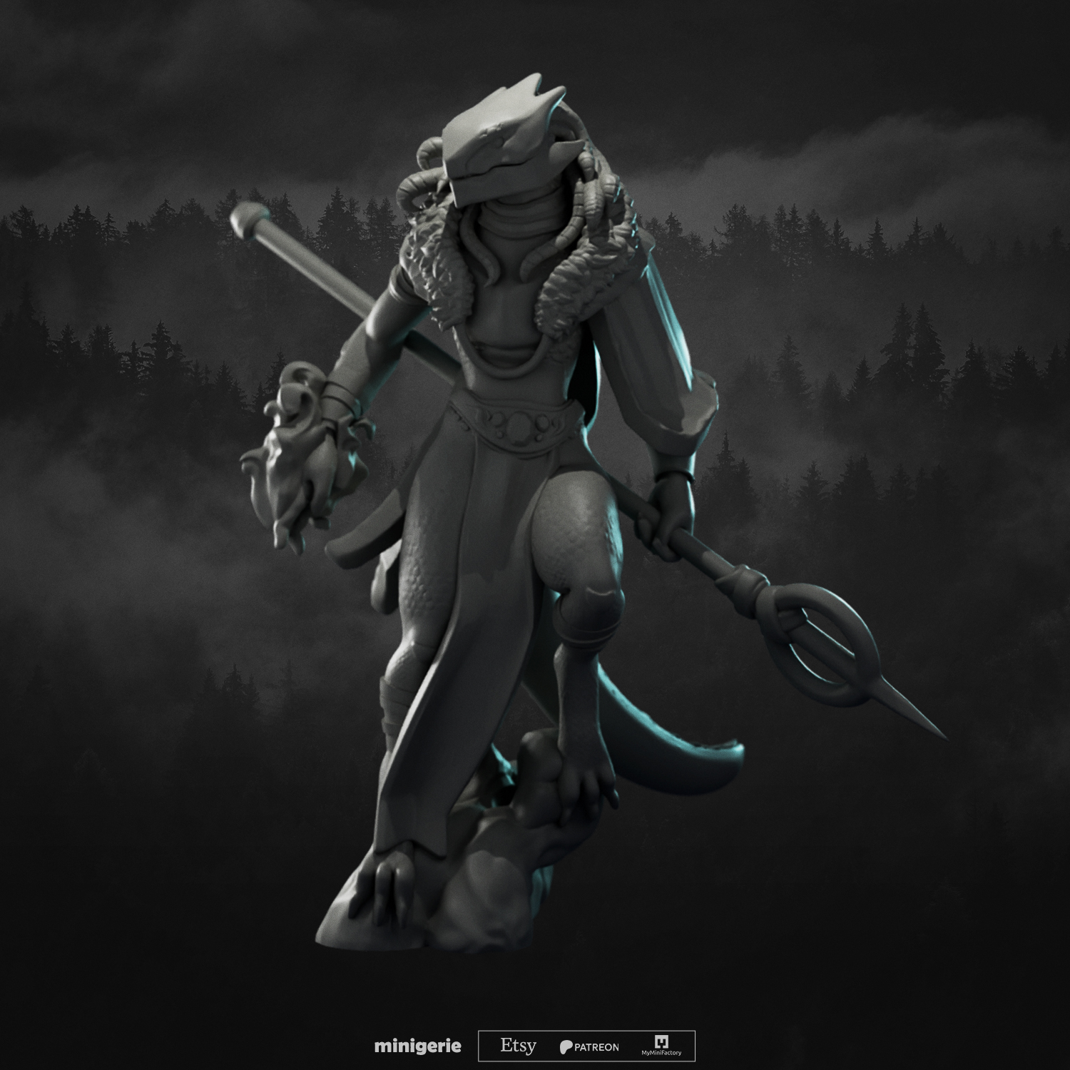 Blue Dragonborn Sorcerer Adept - Female - DnD Miniature for Tabletop - 32mm