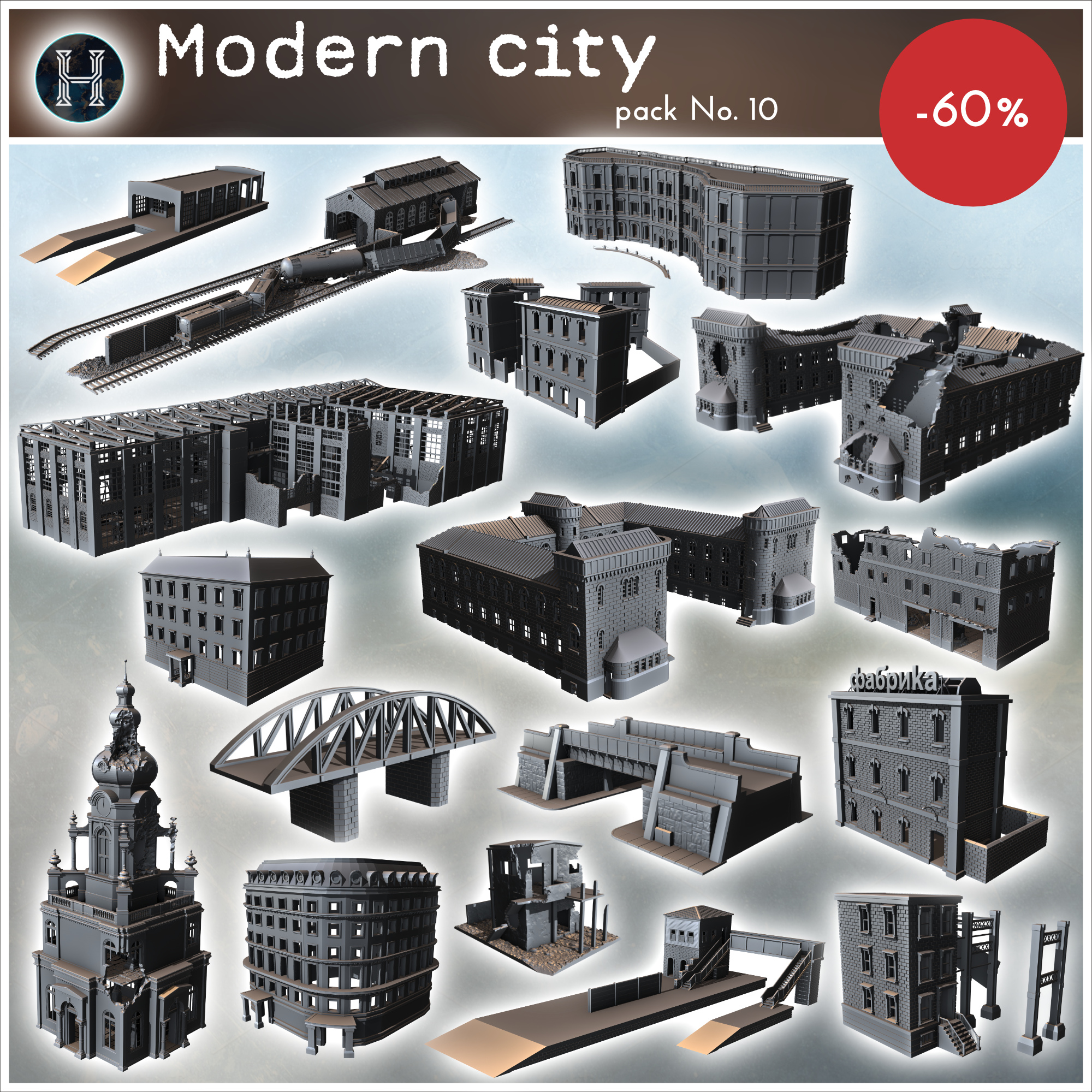 Modern city pack No. 11 - Modern WW2 WW1 World War Diaroma Wargaming RPG Mini Hobby