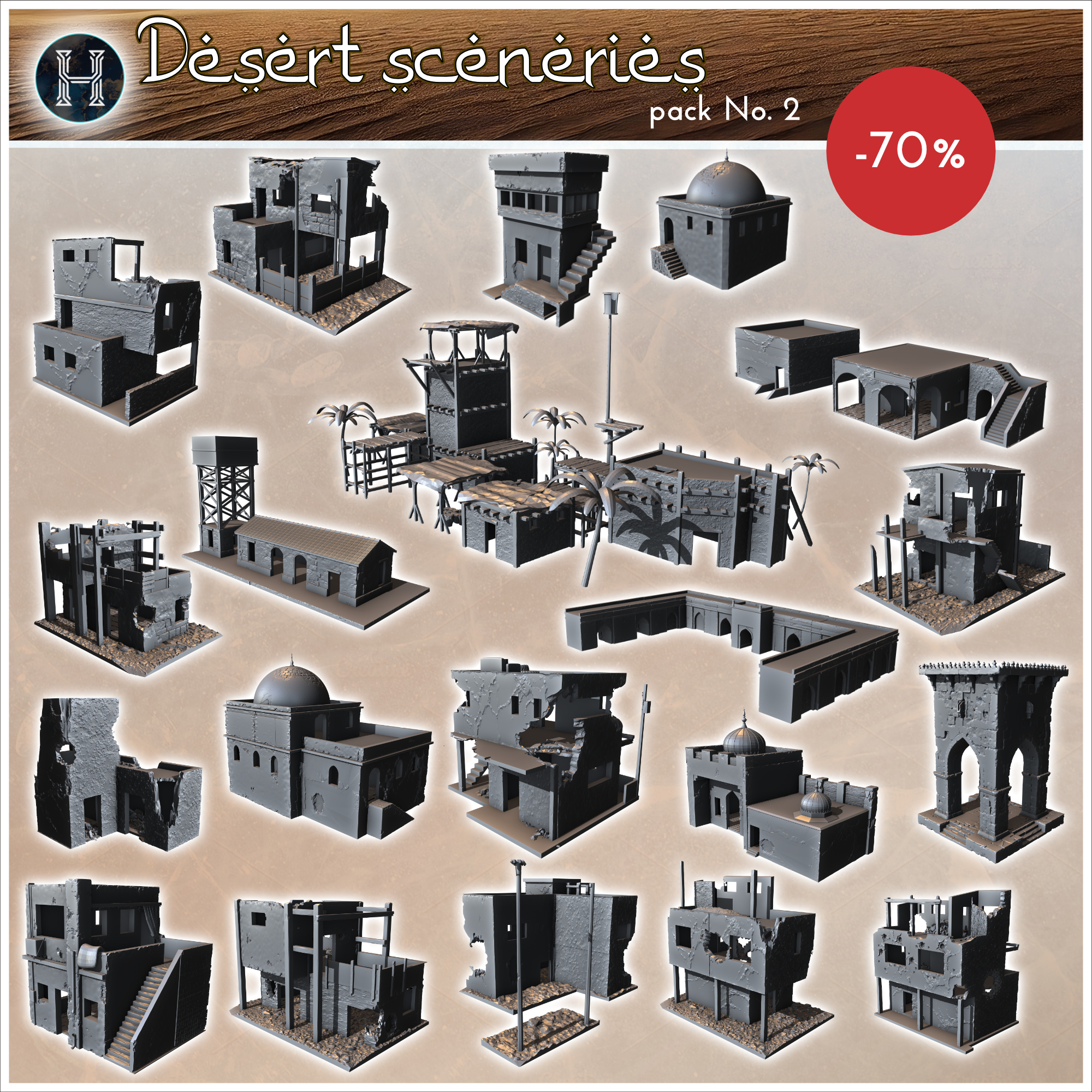 Desert sceneries pack No. 2 - Canyon Sandy Landscape 28mm 15mm RPG DND Nomad Desertland African Middle East
