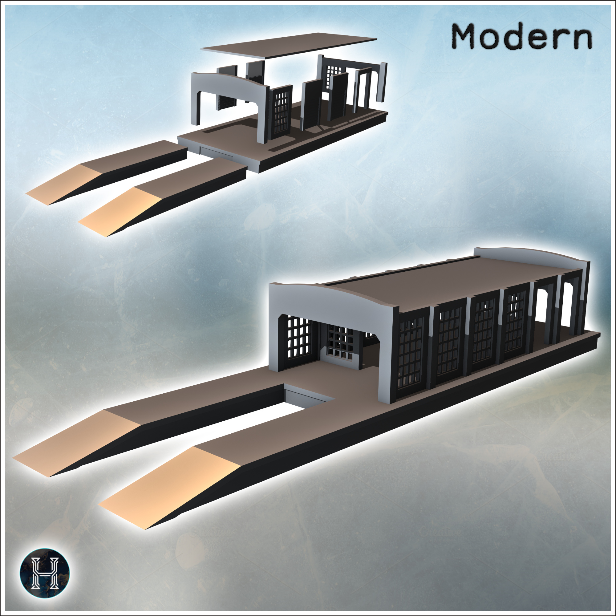 Storage hangar with large glass bay walls and loading docks (6) - Modern WW2 WW1 World War Diaroma Wargaming RPG Mini Hobby