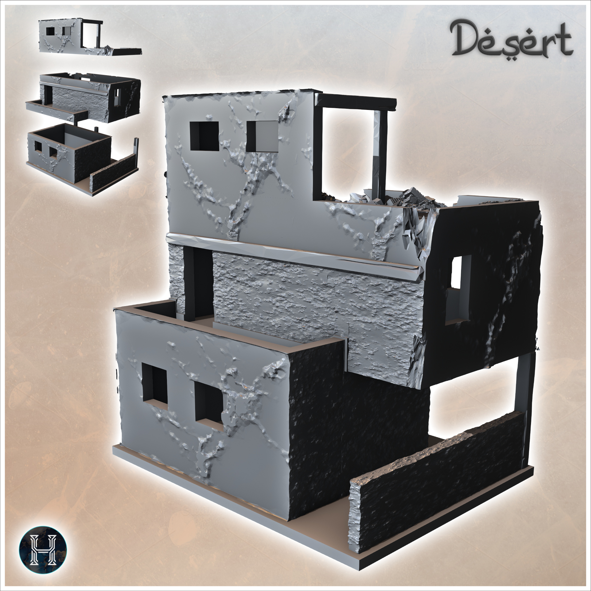 Desert building with flat roof terrace and wall (12) - Canyon Sandy Landscape 28mm 15mm RPG DND Nomad Desertland African Middle East