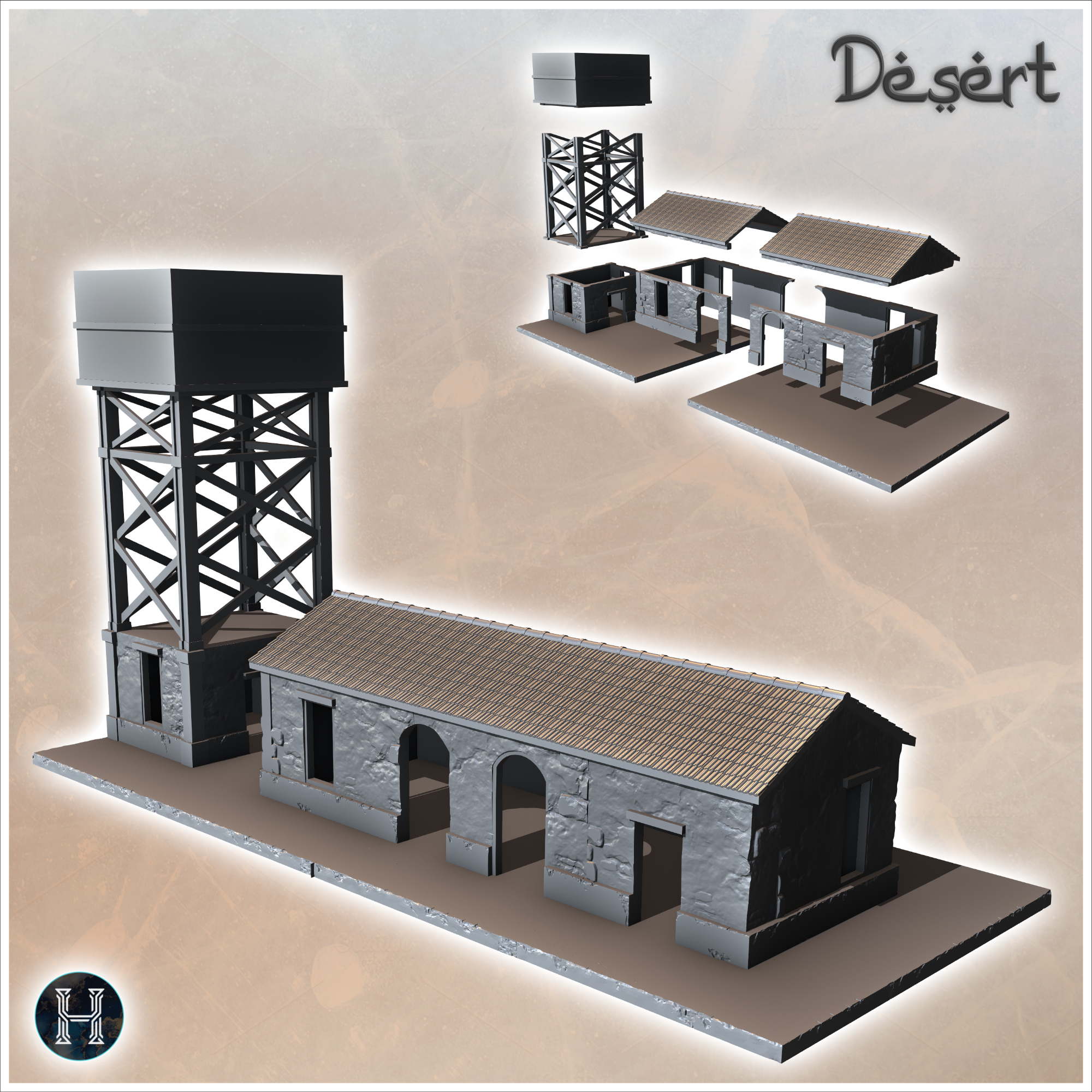 Desert railway station with guard post (El-Alamein, Egypt) (27) - Canyon Sandy Landscape 28mm 15mm RPG DND Nomad Desertland African Middle East