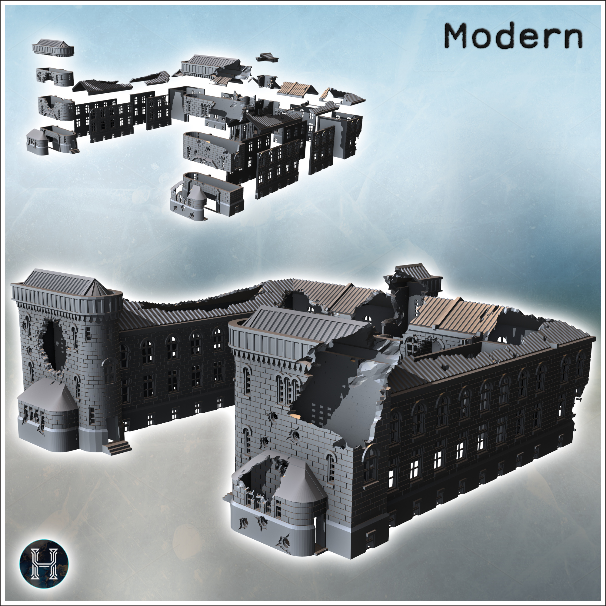 Commissar's House (Stalingrad, USSR) (ruined version) (30) - Modern WW2 WW1 World War Diaroma Wargaming RPG Mini Hobby