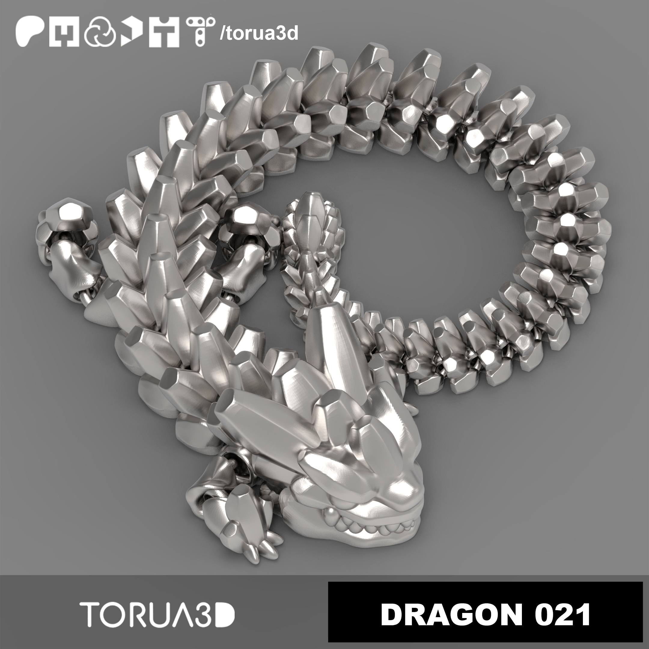 Articulated Dragon 021 - Print in place - No supports - STL