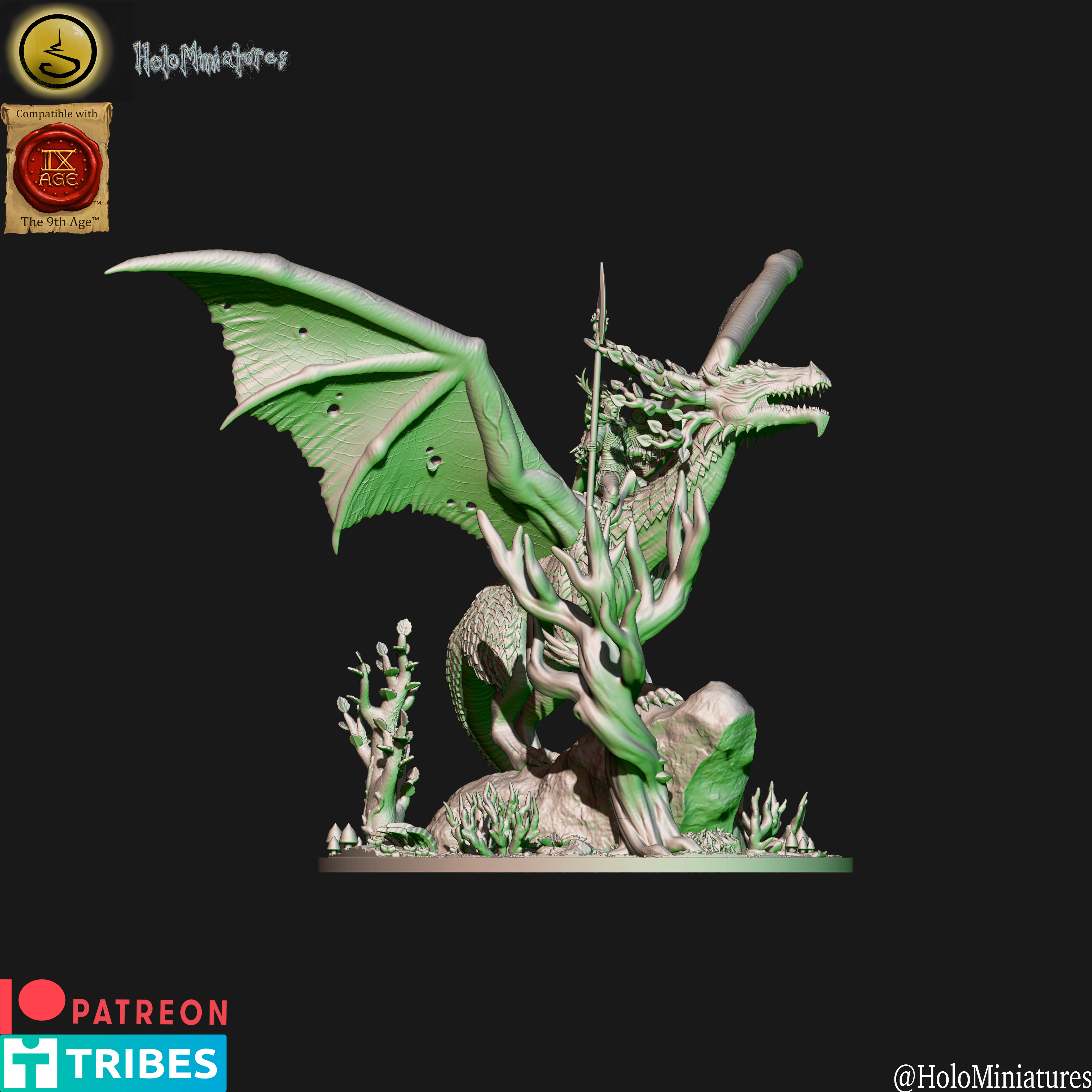 Wood elves lord or mage on forest dragon (elf)