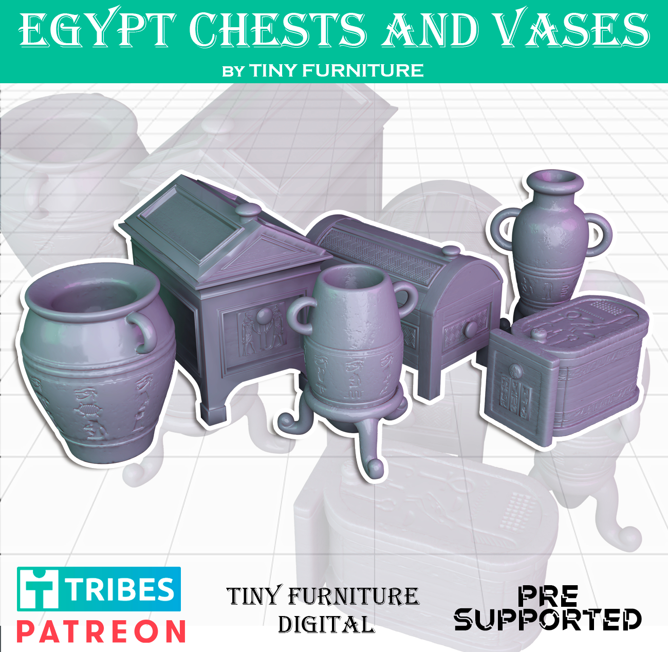 Egypt chests and vases