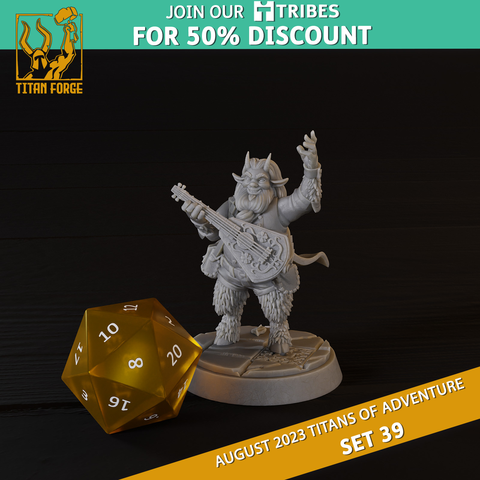 Satyr Male Bard - RPG Hero Character D&D 5e - Titans of Adventure Set 39