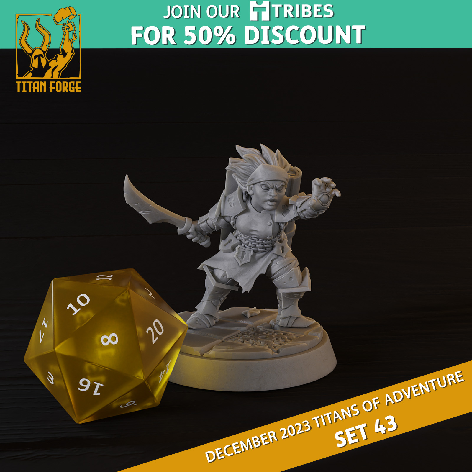 Halfling Female Warlock - RPG Hero Character D&D 5e - Titans of Adventure Set 43
