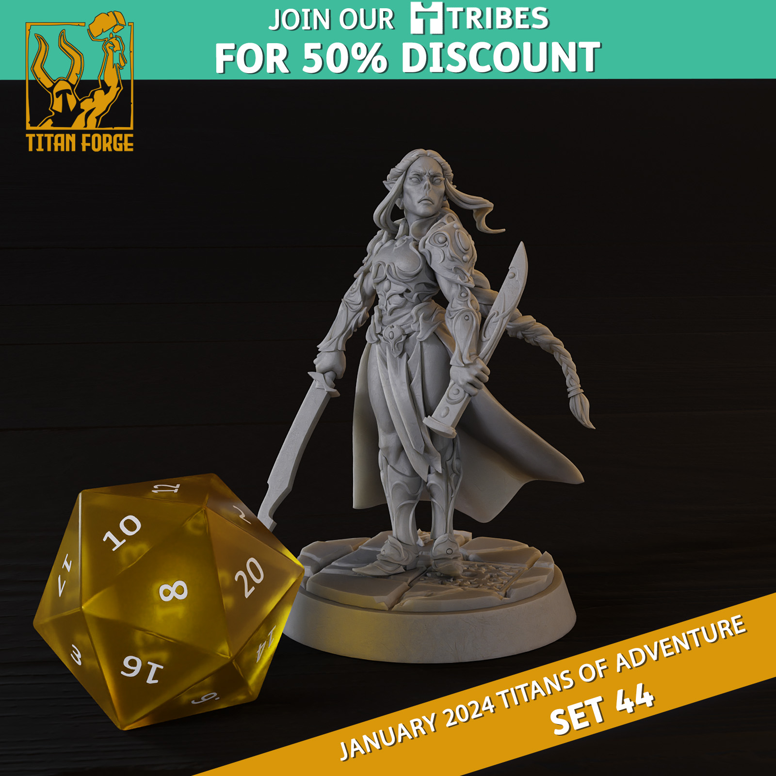 Githyanki Female Fighter - RPG Hero Character D&D 5e - Titans of Adventure Set 44