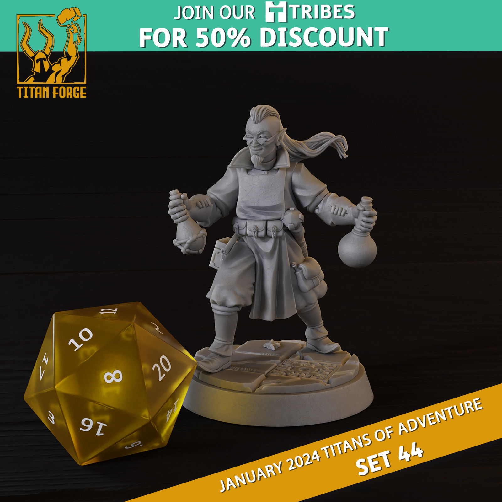 Human Male Alchemist - RPG Hero Character D&D 5e - Titans of Adventure Set 44