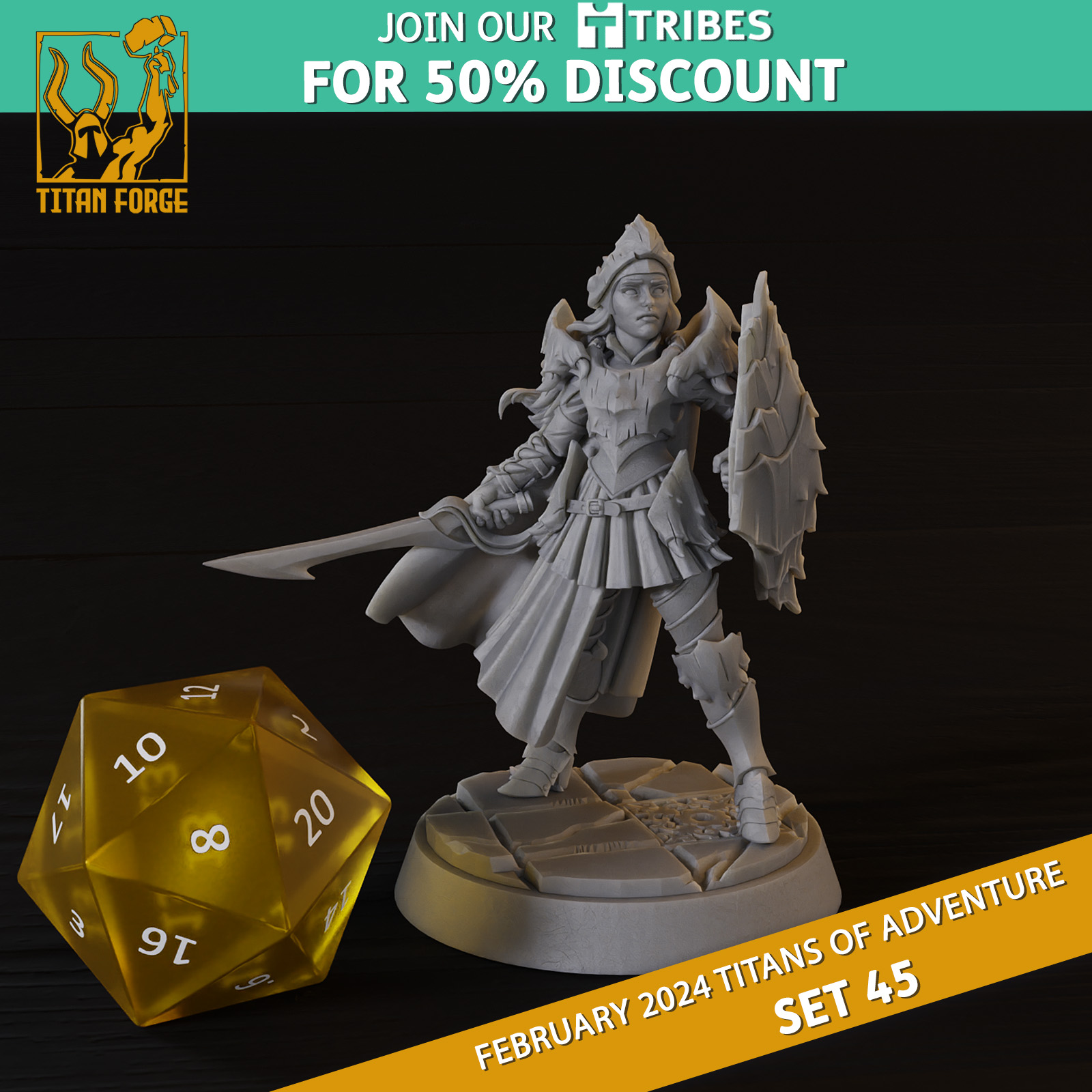 Human Female Fighter - RPG Hero Character D&D 5e - Titans of Adventure Set 45