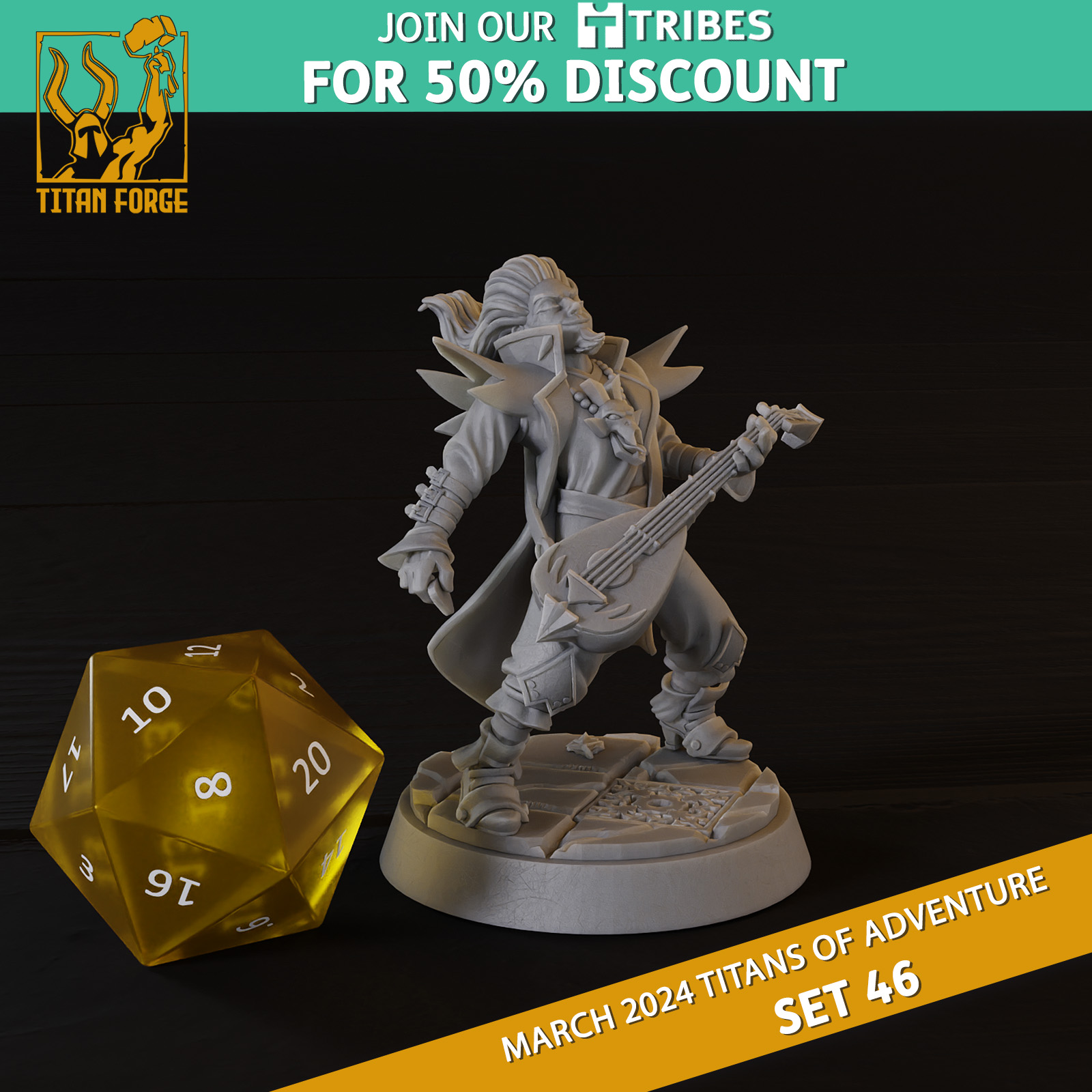 Human Male Bard - RPG Hero Character D&D 5e - Titans of Adventure Set 46