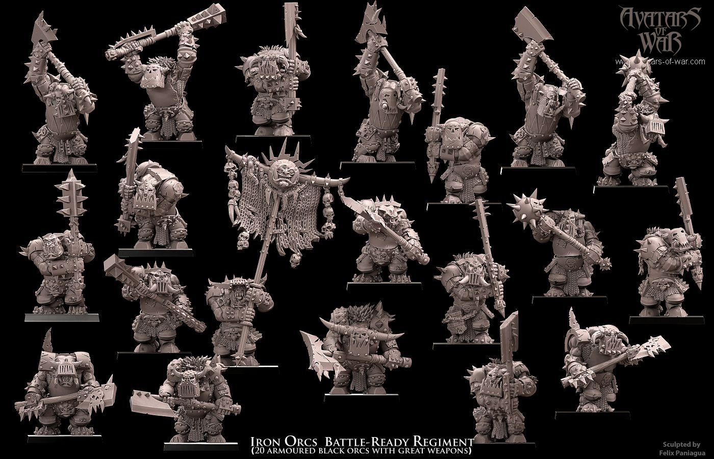 Iron Orcs with great weapons Battle-Ready regiment (20 Black Orcs)