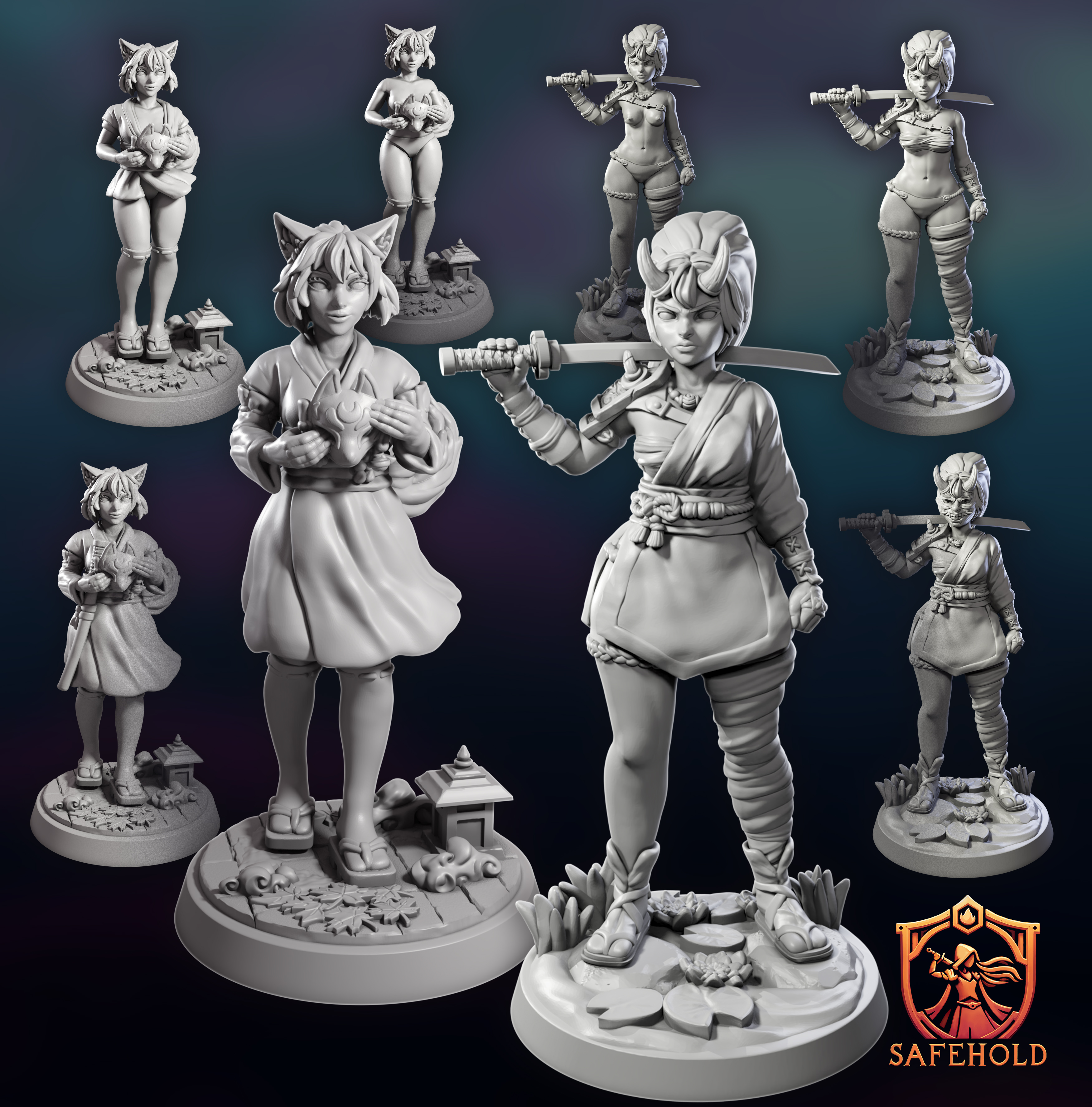 Oni & Kitsune Girl Set 32 mm
