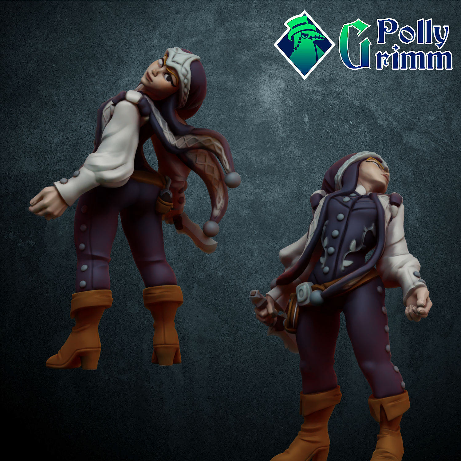 Fantasy and dnd miniatures for tabletop games. Magical jester girl with dagger, assassin