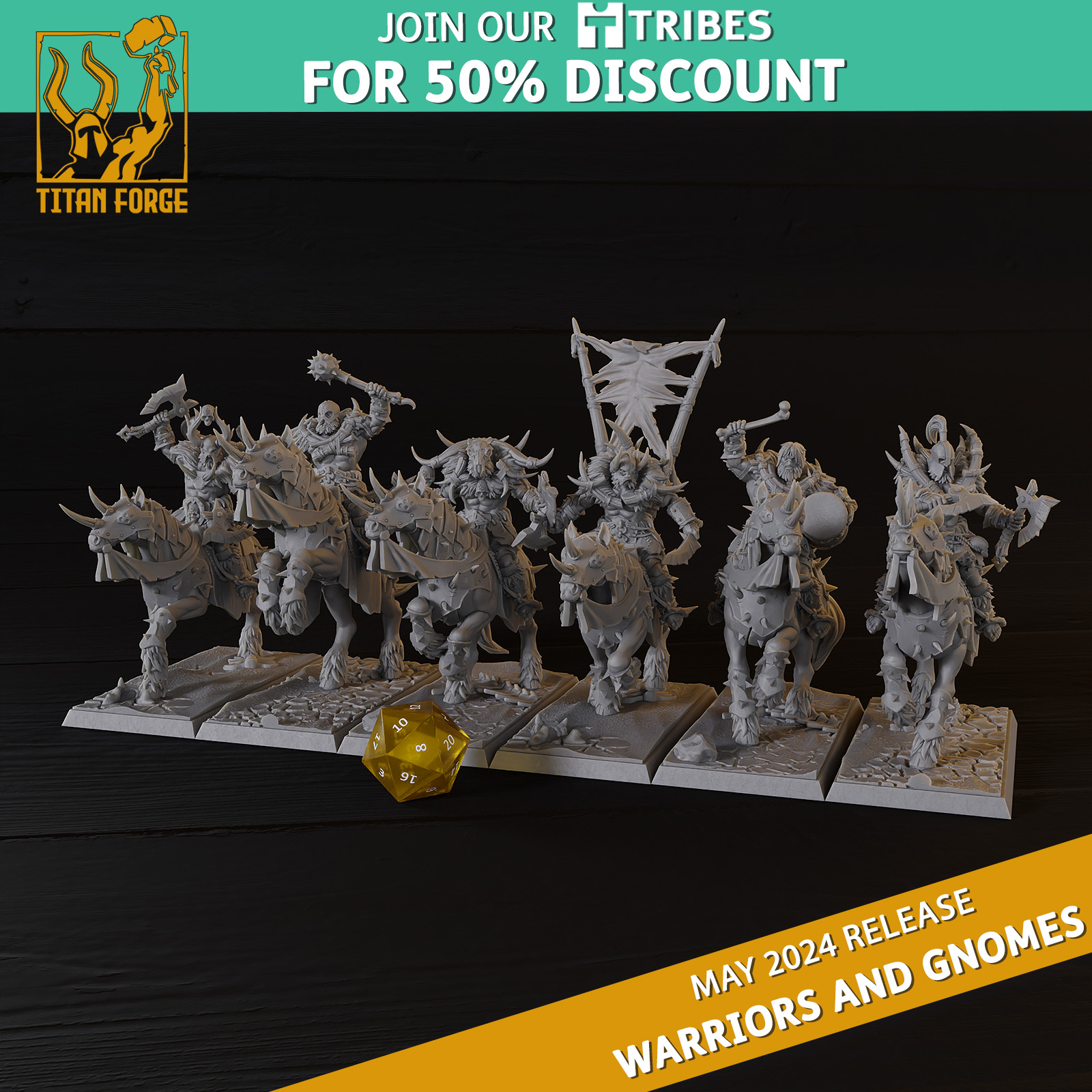 Warriors Maruders Cavalry - Warriors and Gnomes - Titan Forge Miniatures May 2024