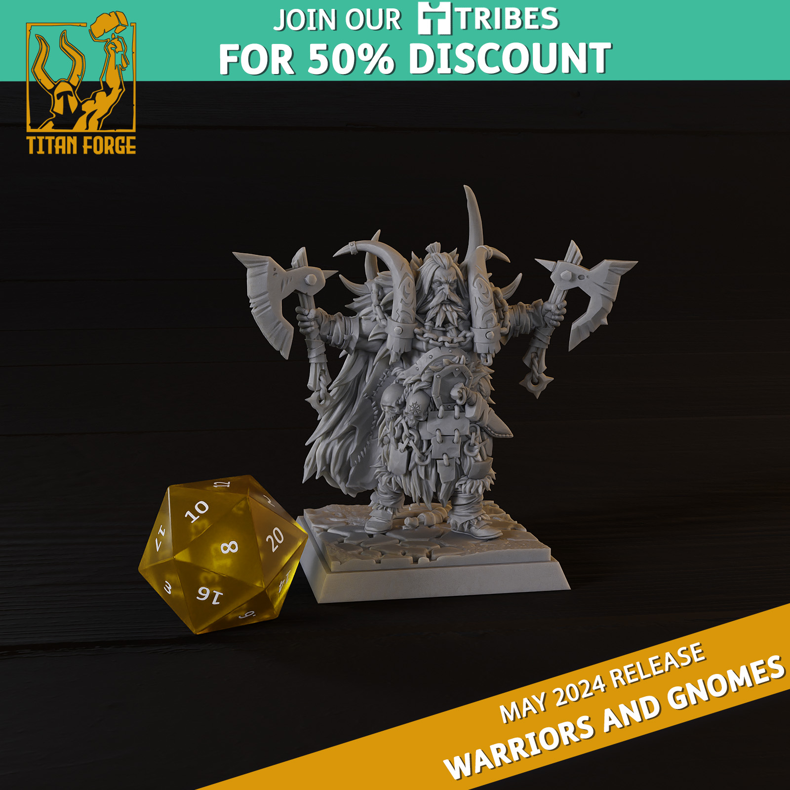 Warriors Warchief - Warriors and Gnomes - Titan Forge Miniatures May 2024