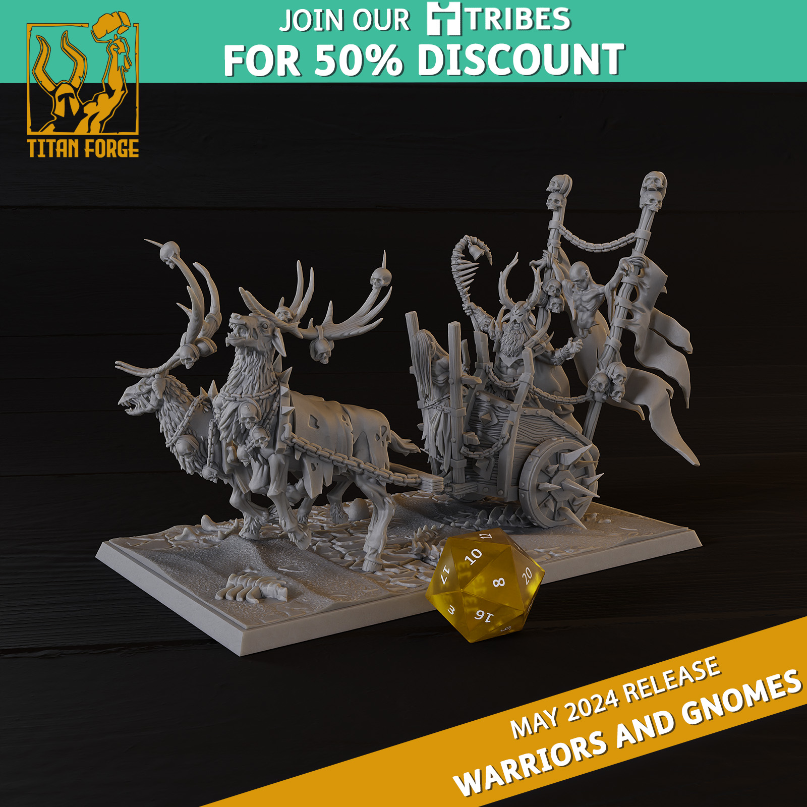 Warriors Warmage with Chariot - Warriors and Gnomes - Titan Forge Miniatures May 2024