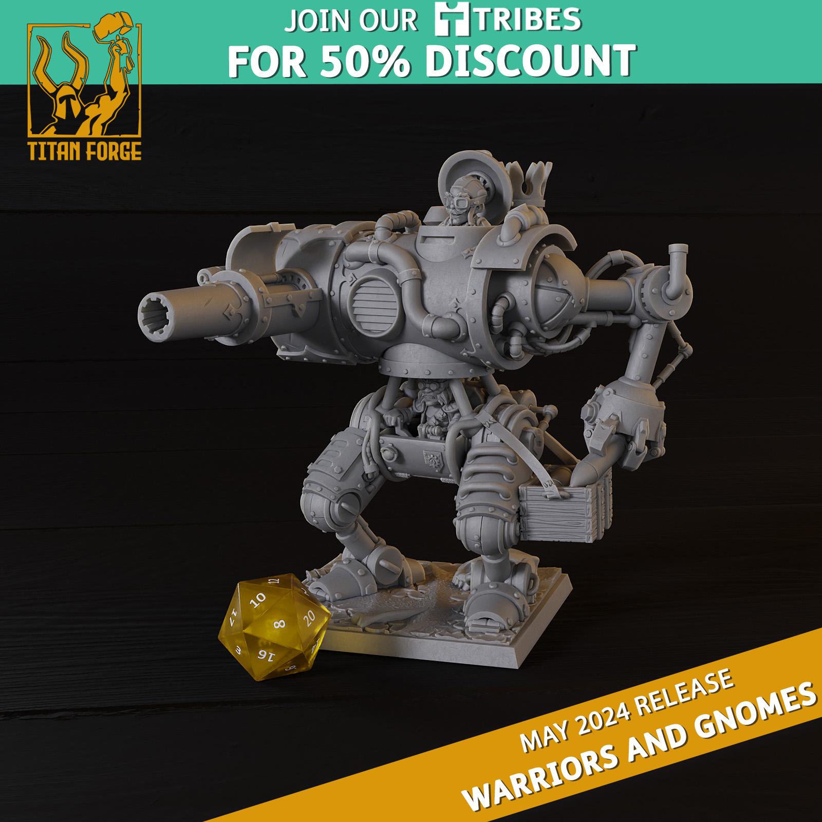 Gnome Hero Mech - Warriors and Gnomes - Titan Forge Miniatures May 2024