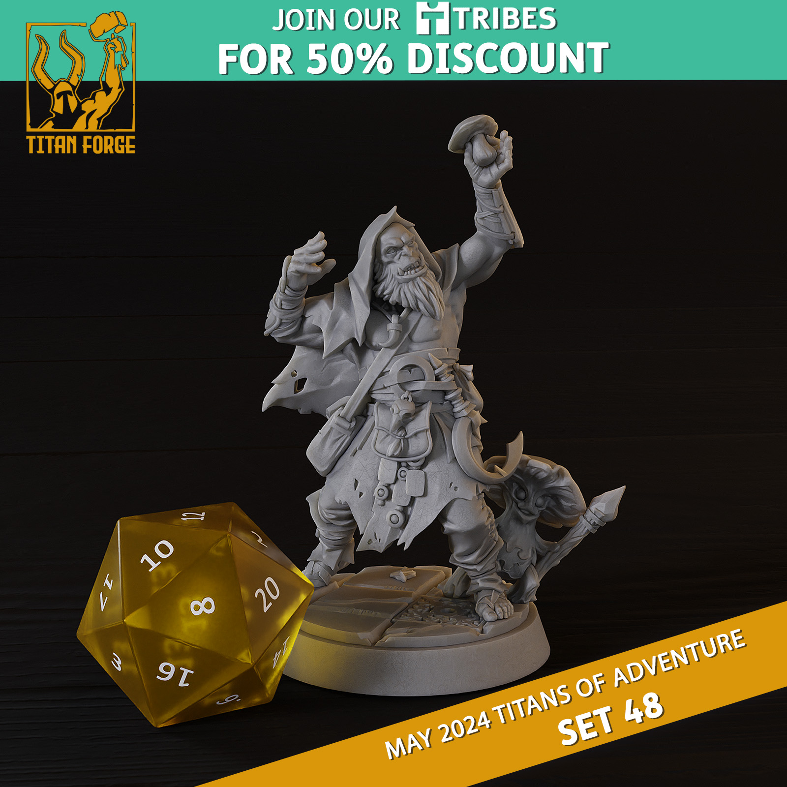 Orc Male Druid - RPG Hero Character D&D 5e - Titans of Adventure Set 48