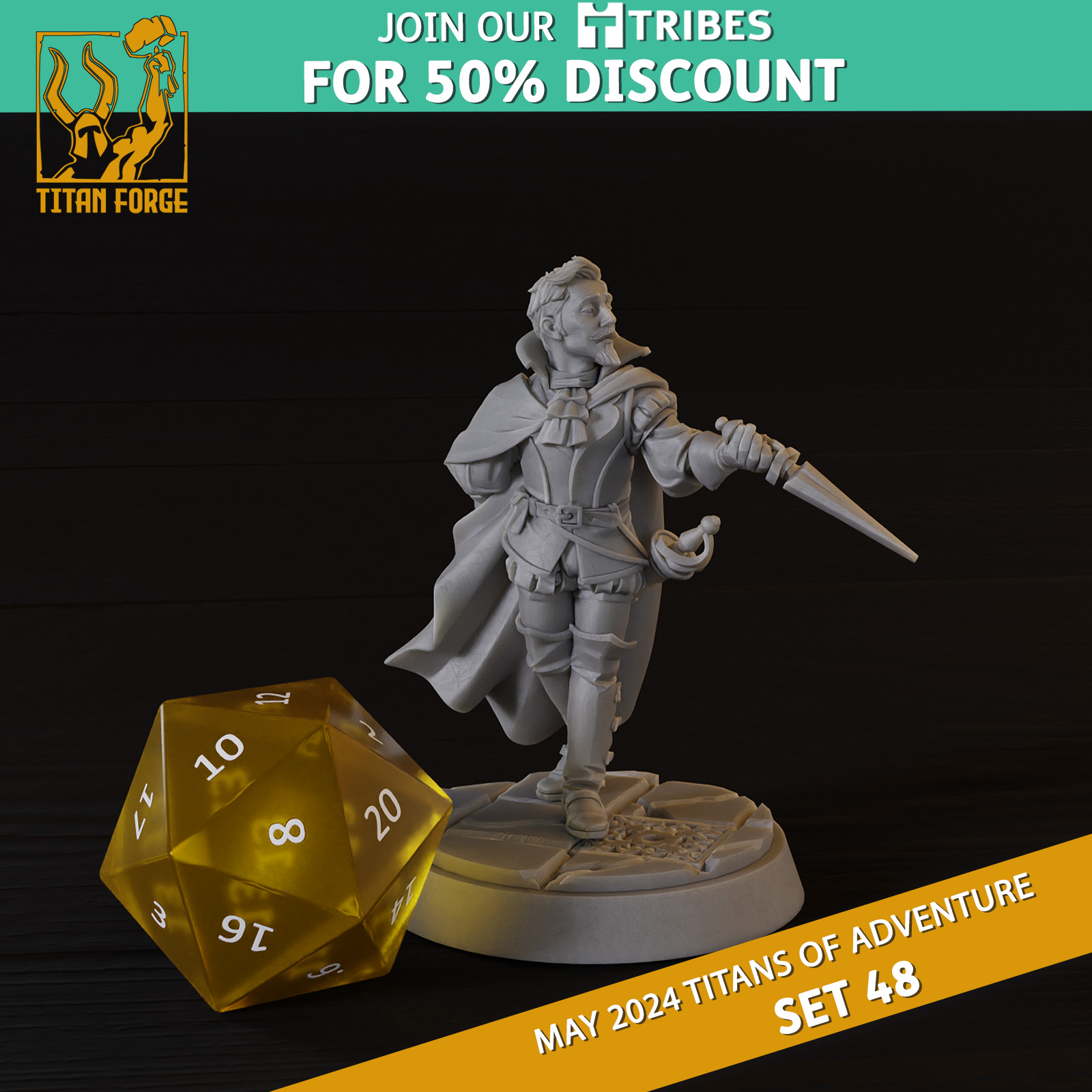Human Male Rogue - RPG Hero Character D&D 5e - Titans of Adventure Set 48
