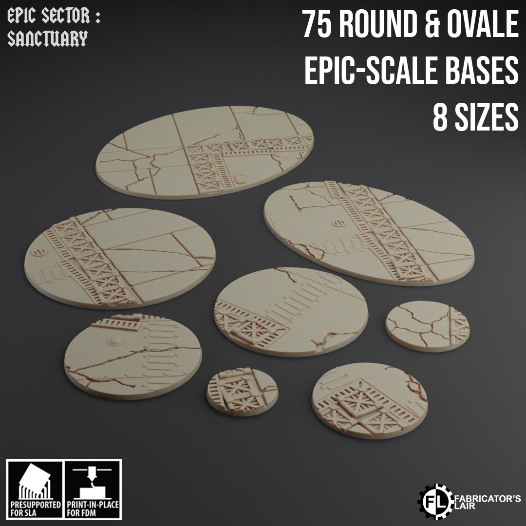 75 ROUND AND OVALE SCI-FI BASES 8 SIZES for Epic-scale Sci-fi wargame