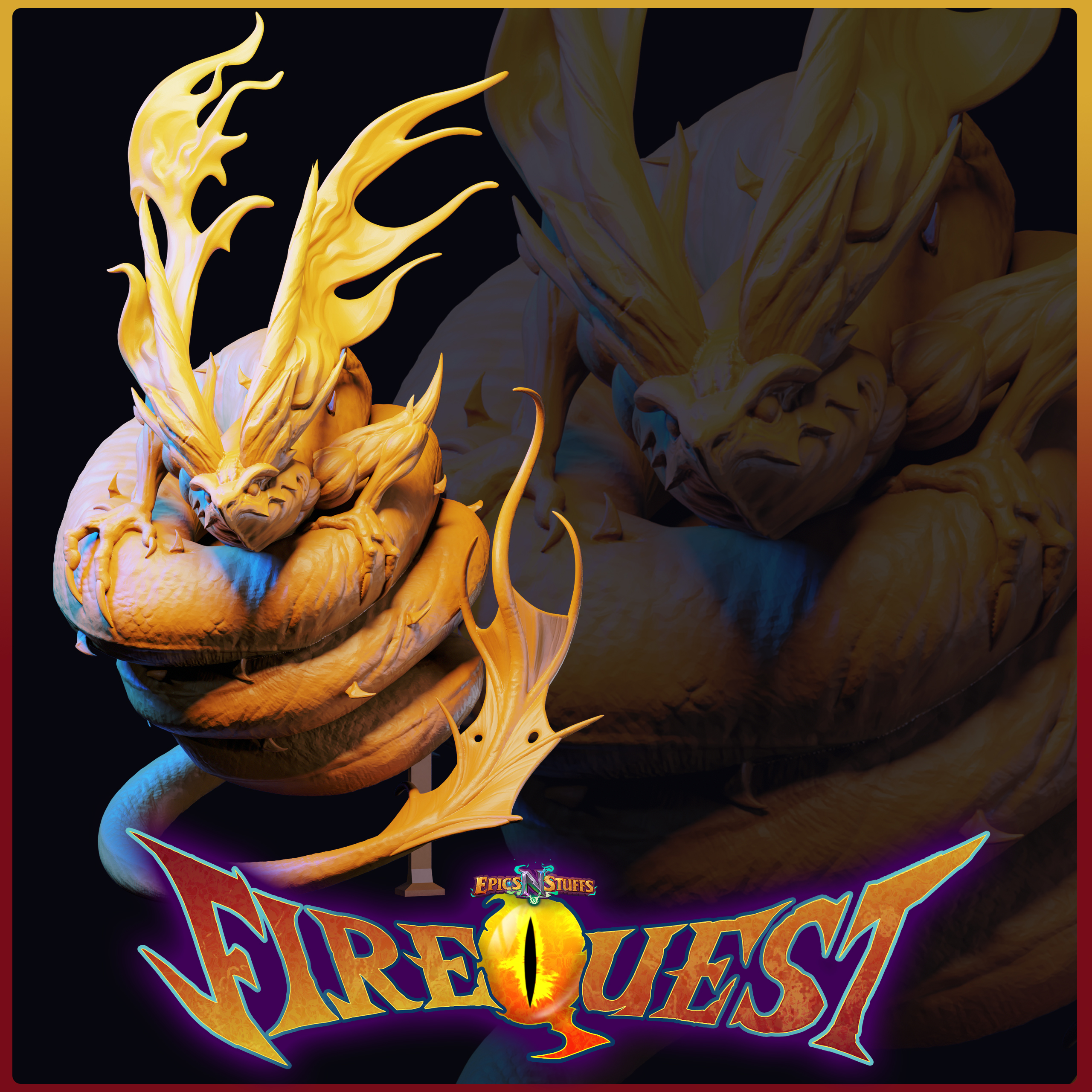 Serpent, Fire Quest Miniature - Pre-Supported