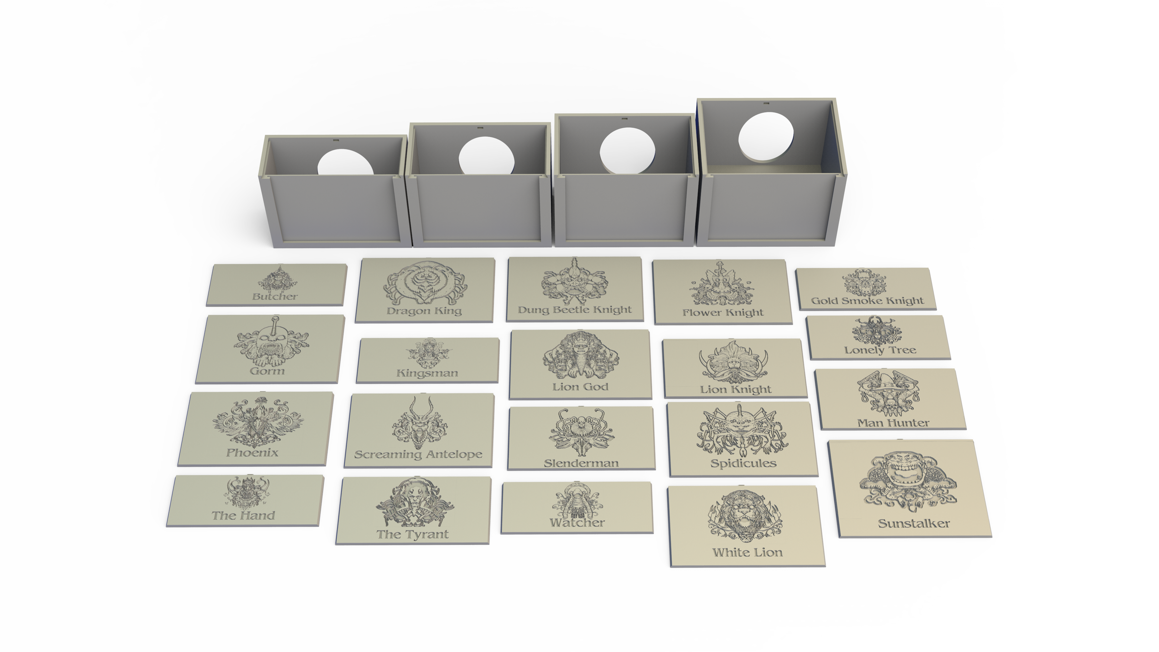 Kingdom Death - Storage boxes for sleeved cards, custom toppers